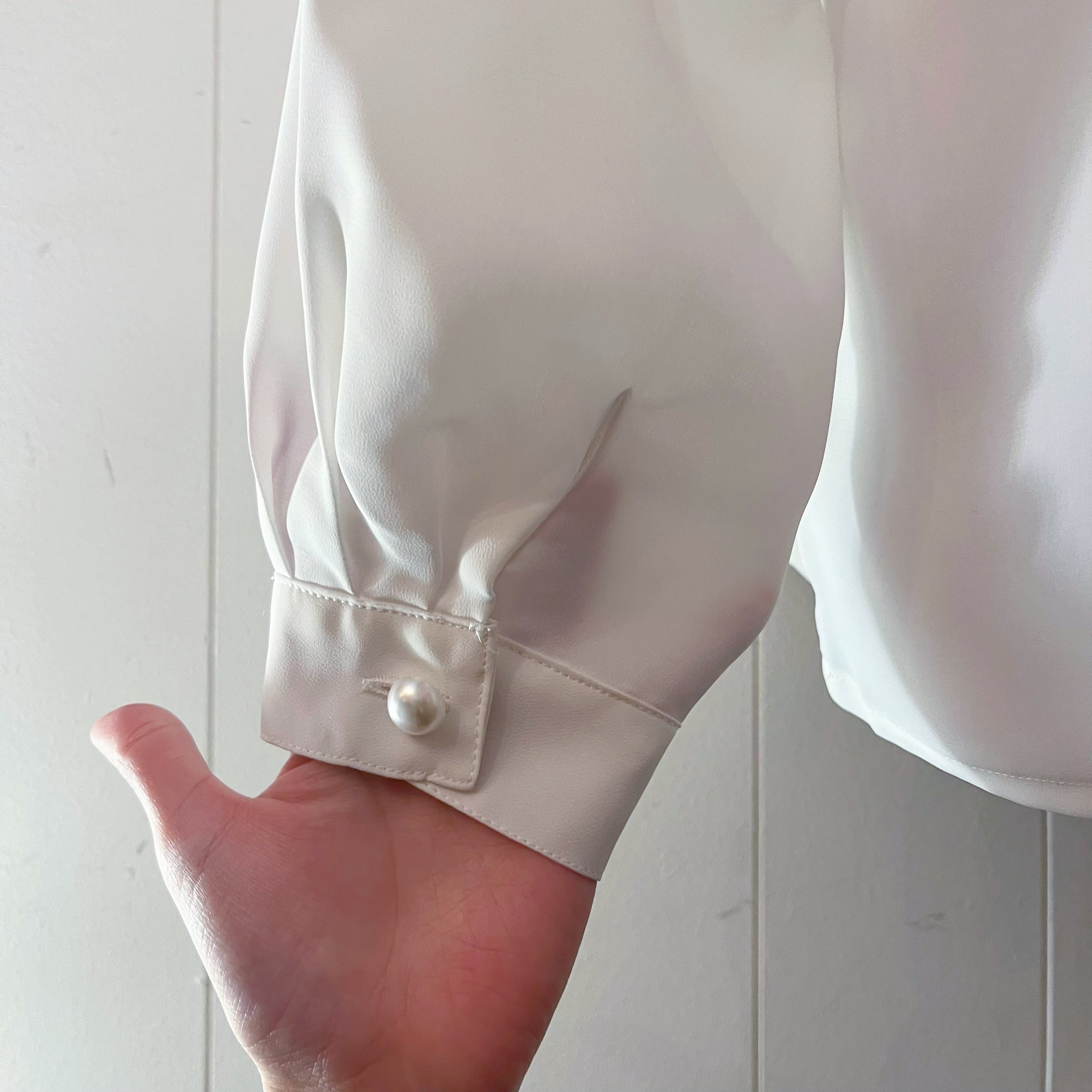 light blue ribbon white blouse