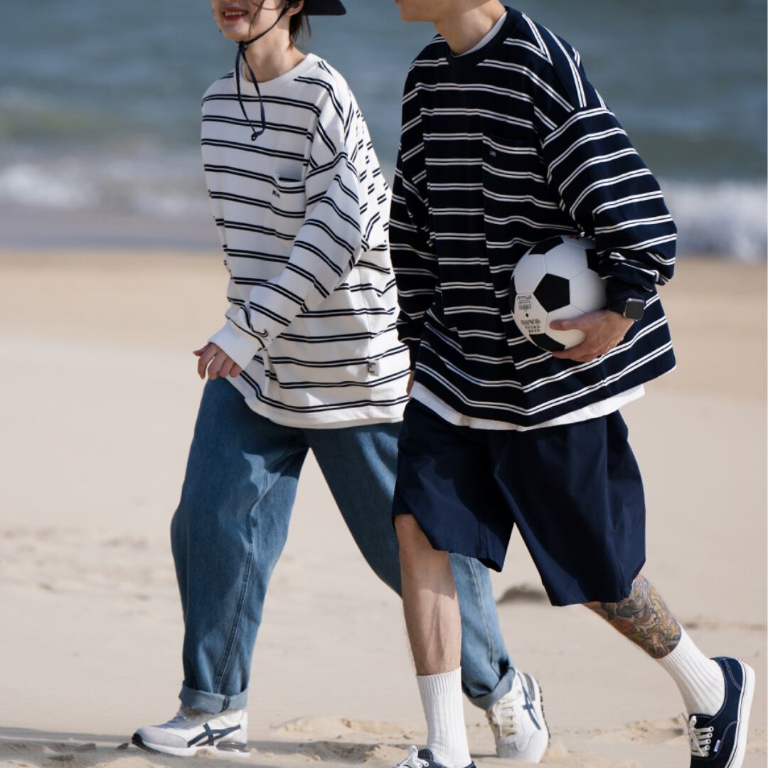 古着 ボーダー スウェット ロンT シャツ cityboy BELLKEN】CityBoy Striped Profile Round Neck Long Sleeve