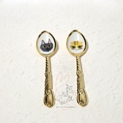 七宝カトラリー　ゴールド猫の絵付け　クロコ　チャコ