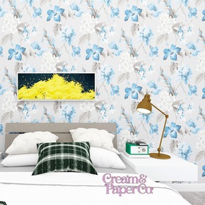 【切り売り】アッシュグレー × ブルー Tropical flower FL1-778002MT for DIY 53㎝×10m リピート53㎝