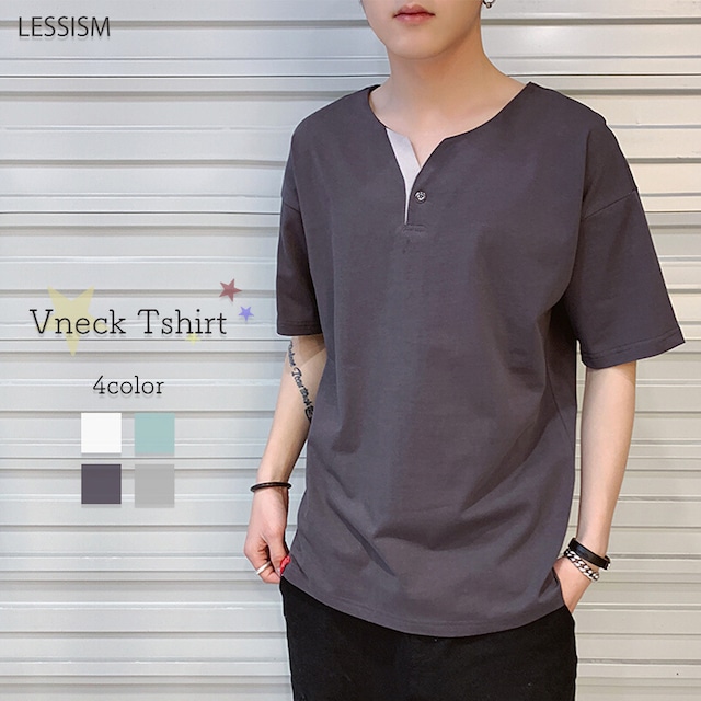 送料無料 VネックカラーTシャツ メンズ Tシャツ litm-31