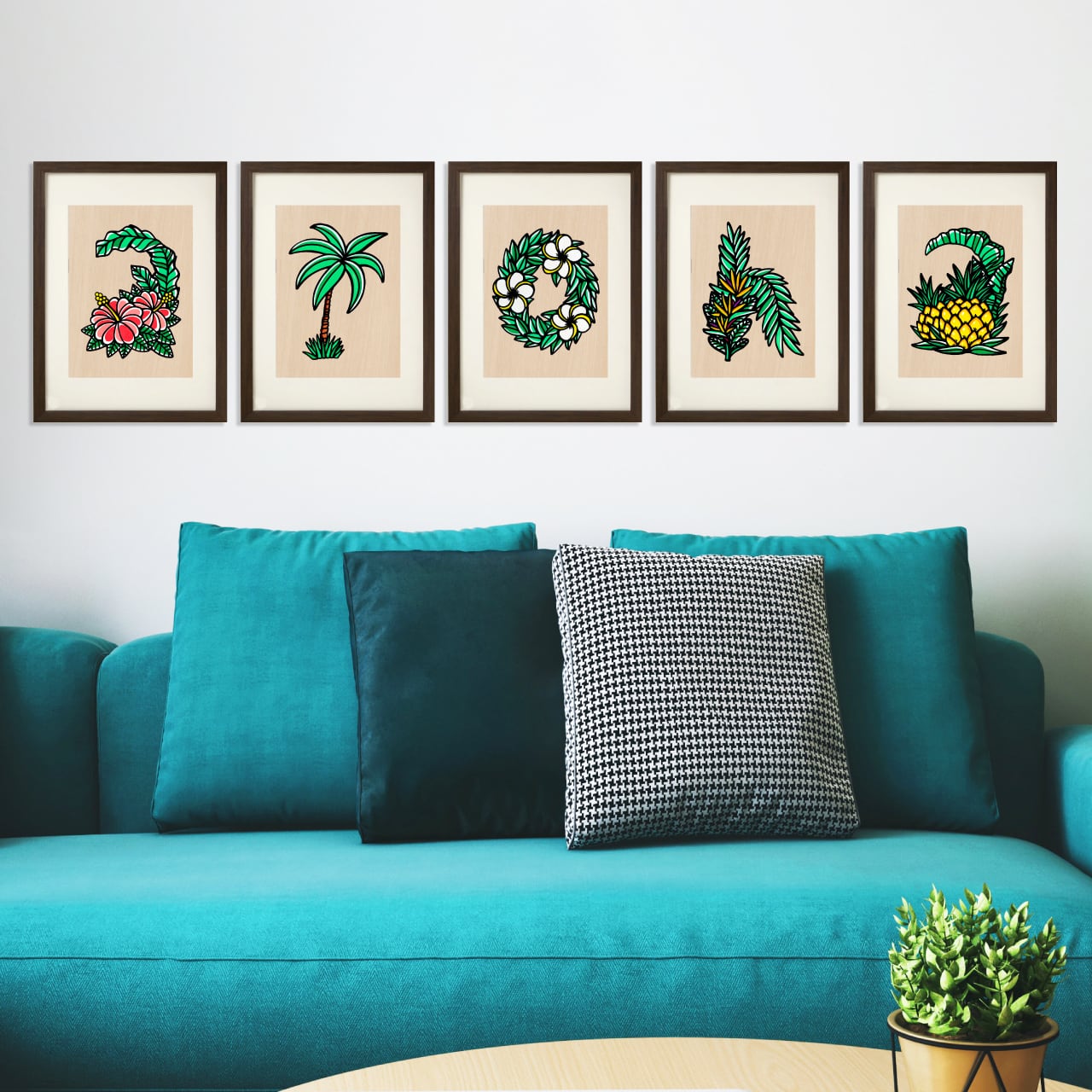原画】Wood Panel A4 Size × 5set（Aloha Letters）with Frame | TAMO