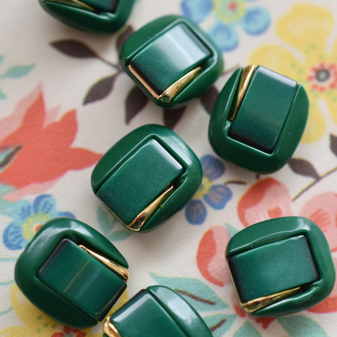 ●『2個セット』スクエア タイル調グリーン×ゴールド 14.5㎜
