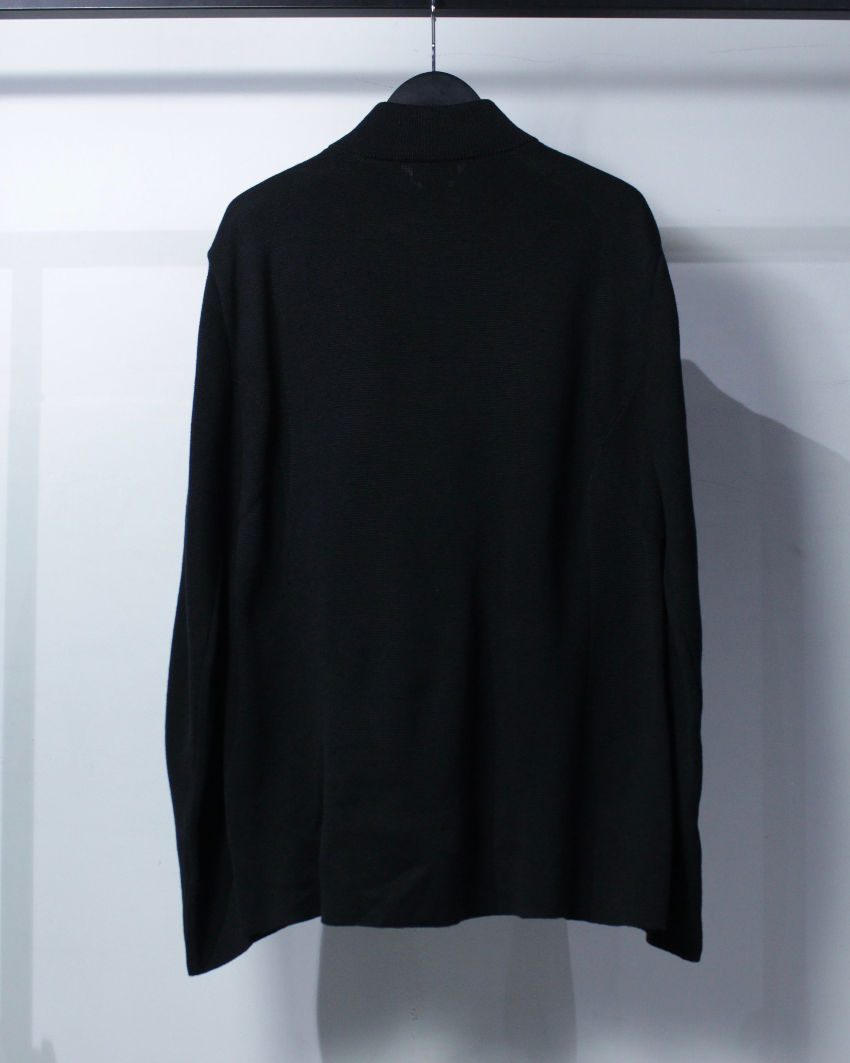 Caka BLACK】Leather Switching Vintage Zip Up Knit Jacket | Caka