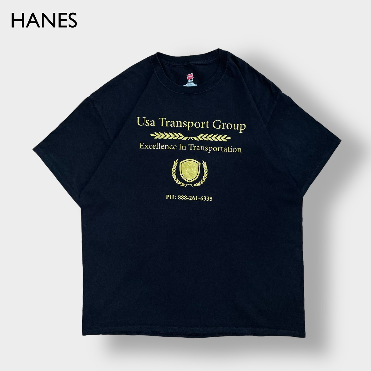 【HANES】企業系 プリントTシャツ 運送会社 Usa Transport Group X-LARGE ビッグサイズ 黒t 半袖 夏物 US古着