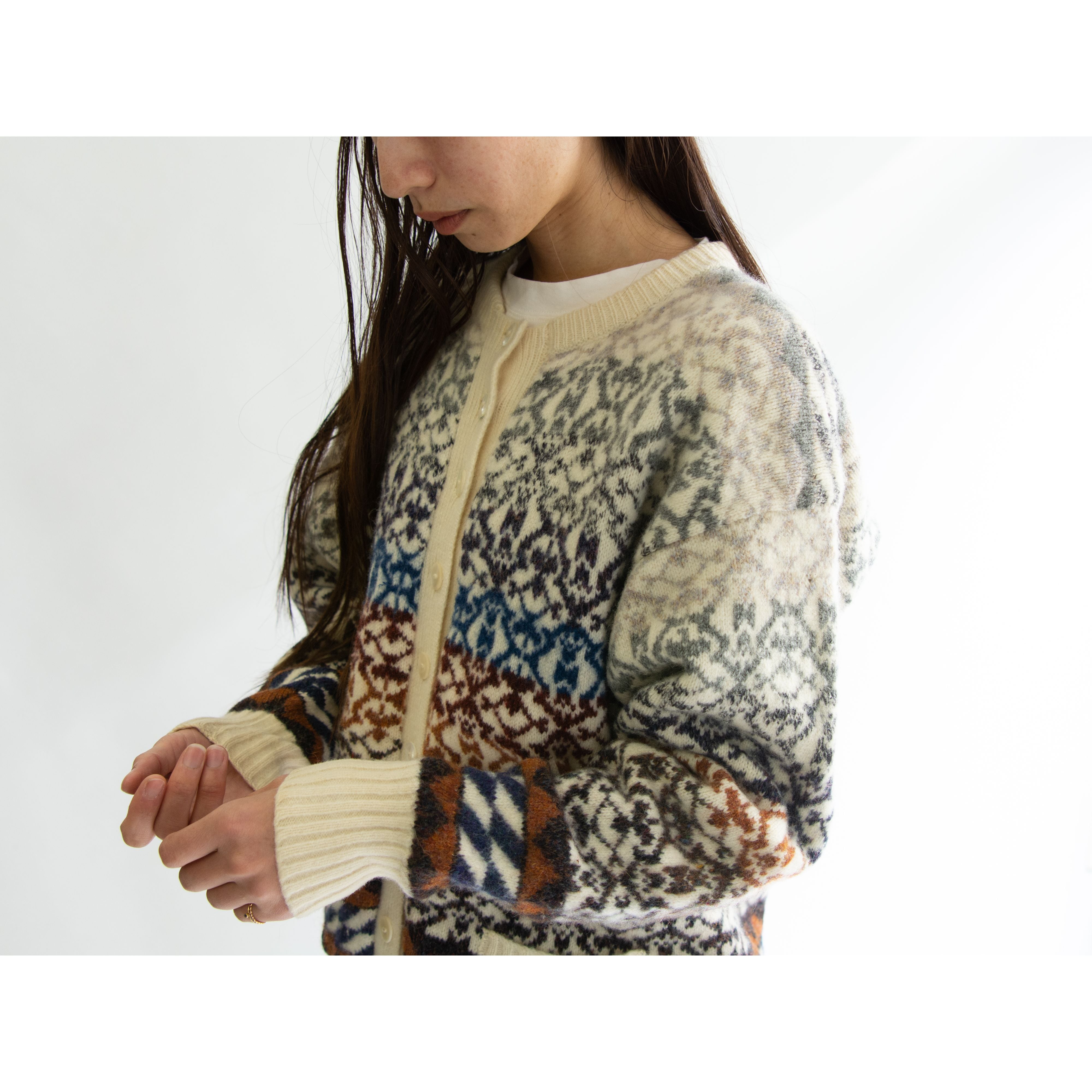 【JUDITH GLUE】Made in Scotland 100% wool gradation knit cardigan（スコットランド製 クラデーションウールニットカーディガン  セーター）11b