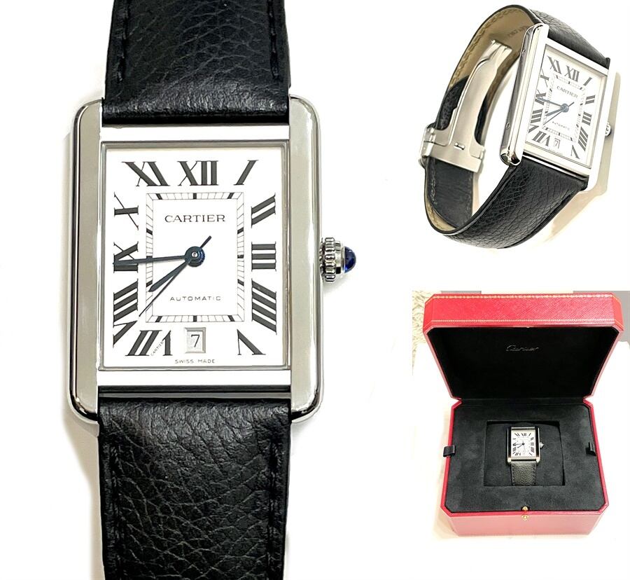 Cartier TANK カルティエ タンクソロ XL 自動巻き 純正 レザー 時計 ブラック メンズ