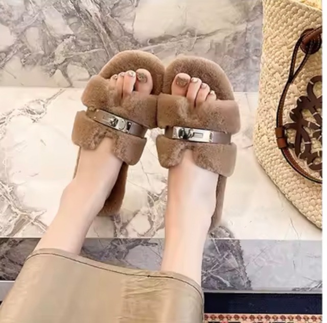 フラッフィー エコファー フラットサンダル