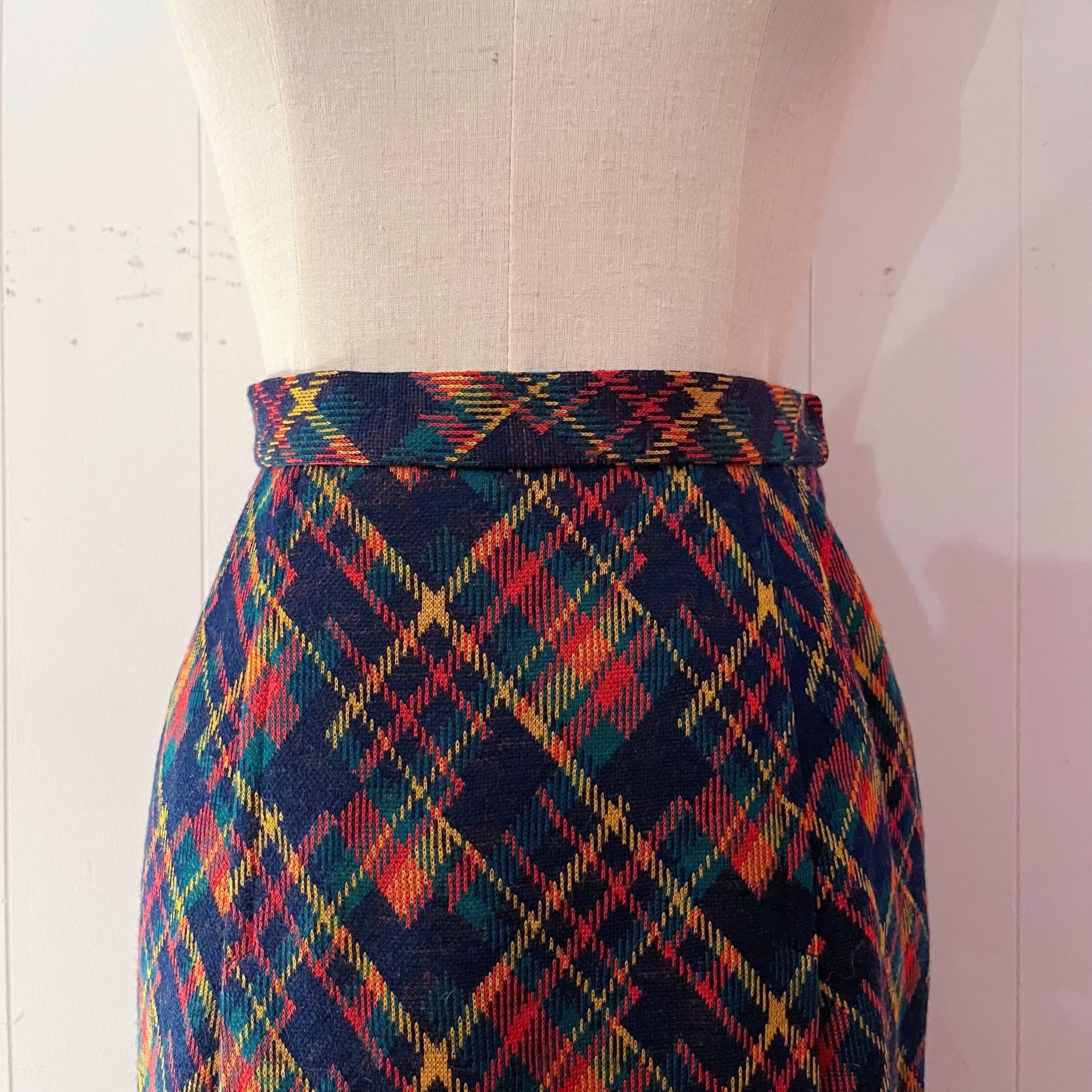 navy orange check mini tuck skirt