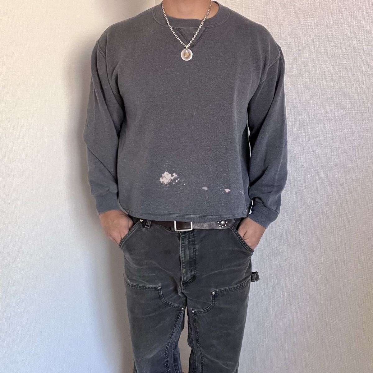 XL】90s USA製 RUSSELL ATHLETIC 無地 前V スウェット チャコール