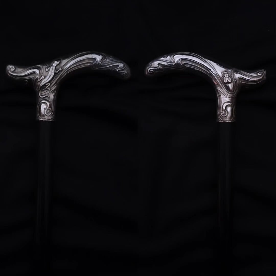 Bee & Lizard Art Nouveau Silver Antique Walking Stick | Antico
