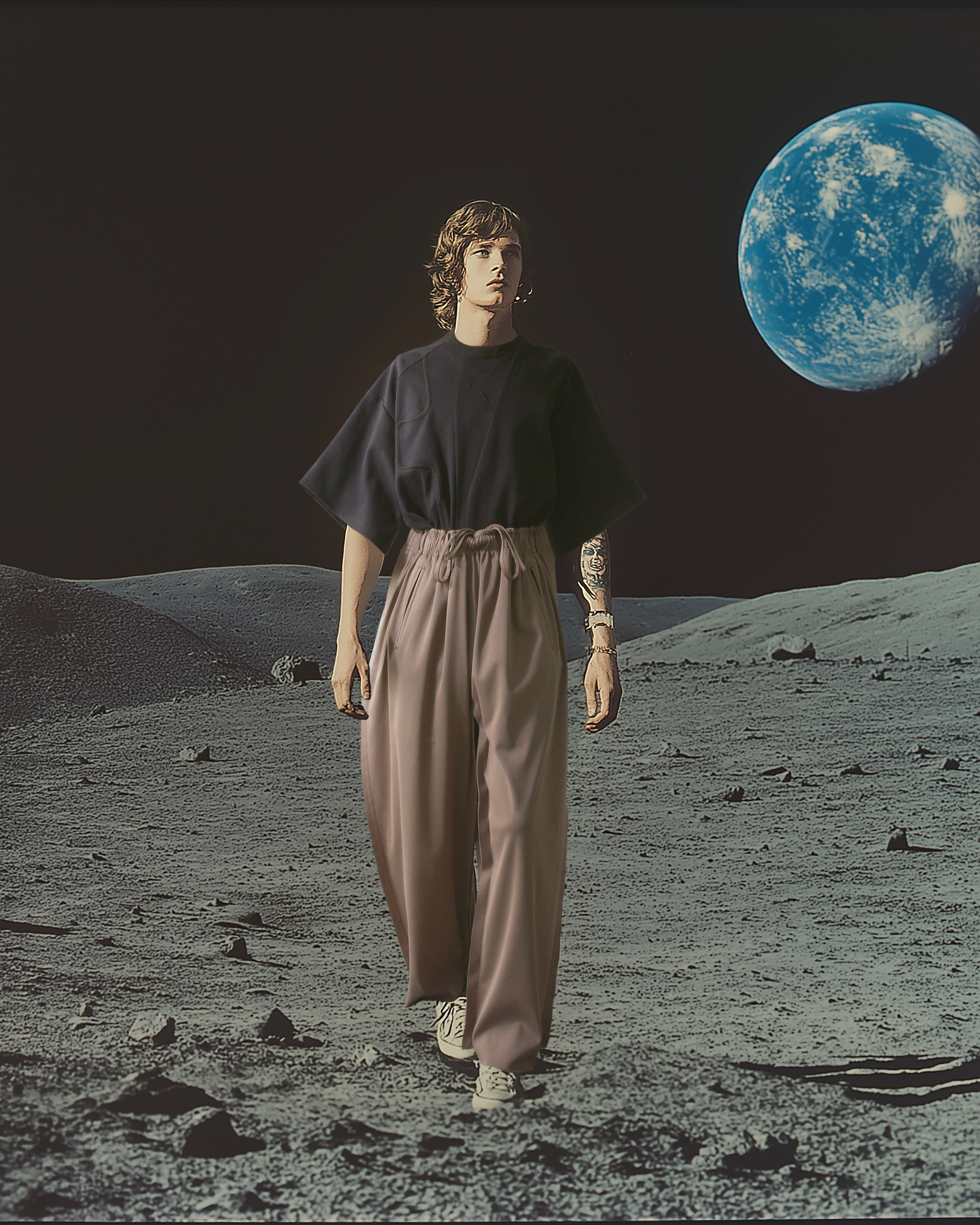 i'm here - “SLIT” Pants ：Brown｜スーピマリブ／カットオフ／南京玉