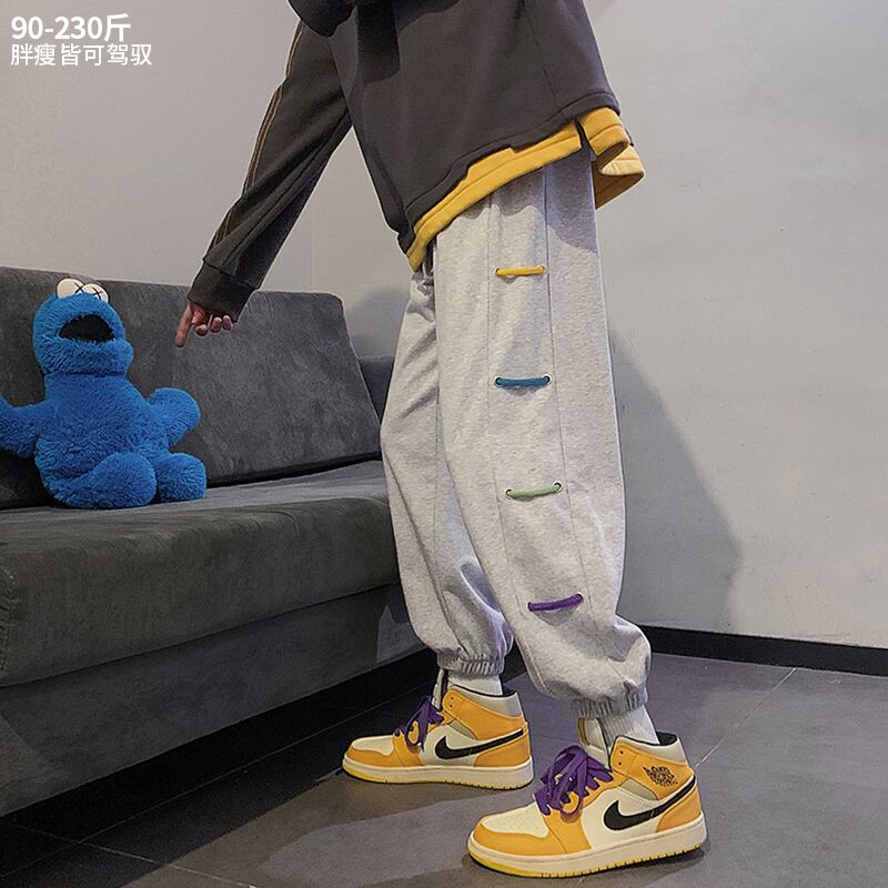 カラーストライプカジュアルパンツ オータムルーズスタイル 大きめサイズ 秋物 ヒップホッププラスサイズ18703099307