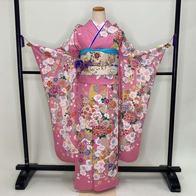 振袖フルセット 裄70cm 身丈174cm 長襦袢セット 総柄 振袖 帯 帯揚げ