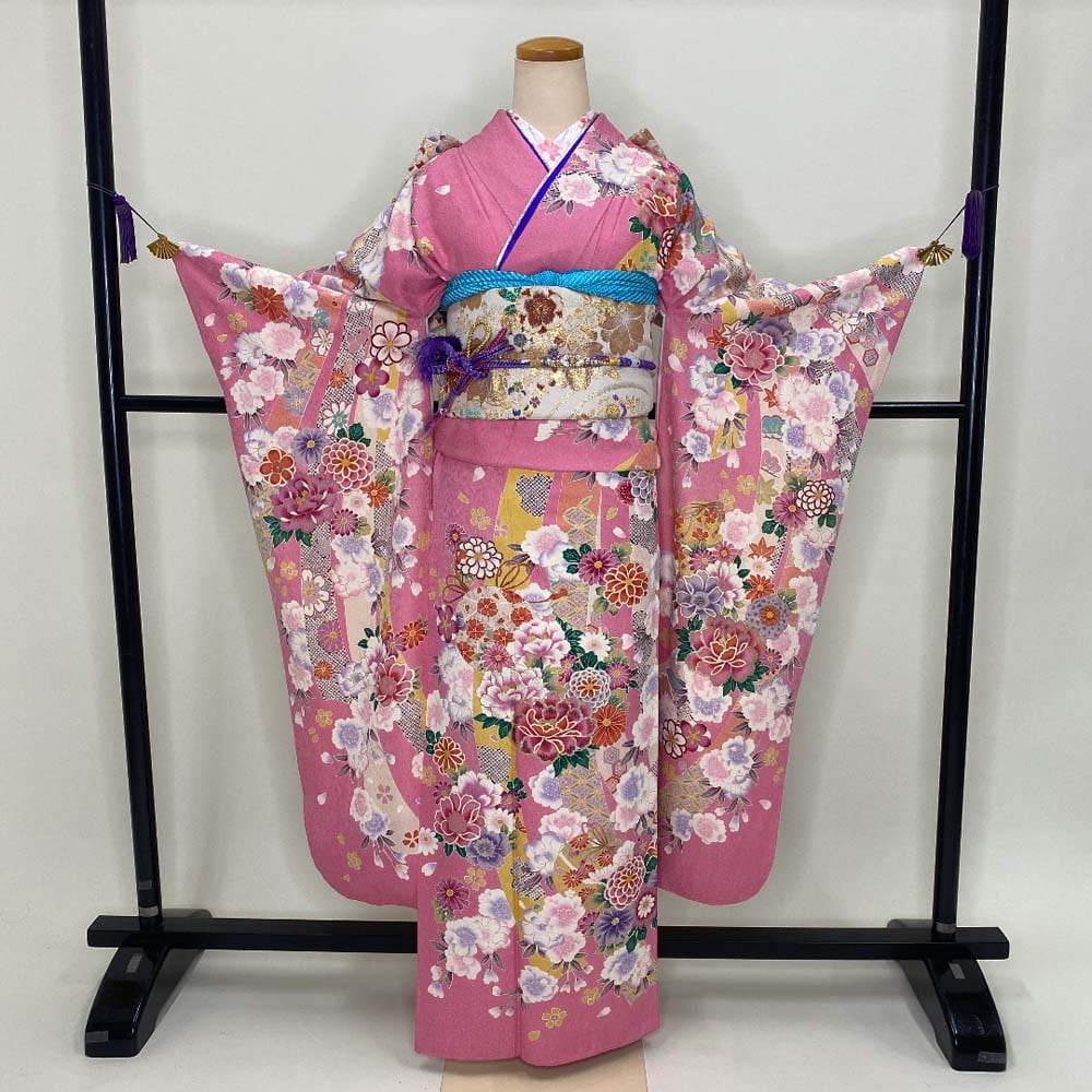振袖フルセット 裄66cm 身丈173cm 長襦袢セット 総柄 振袖 帯 帯揚げ  