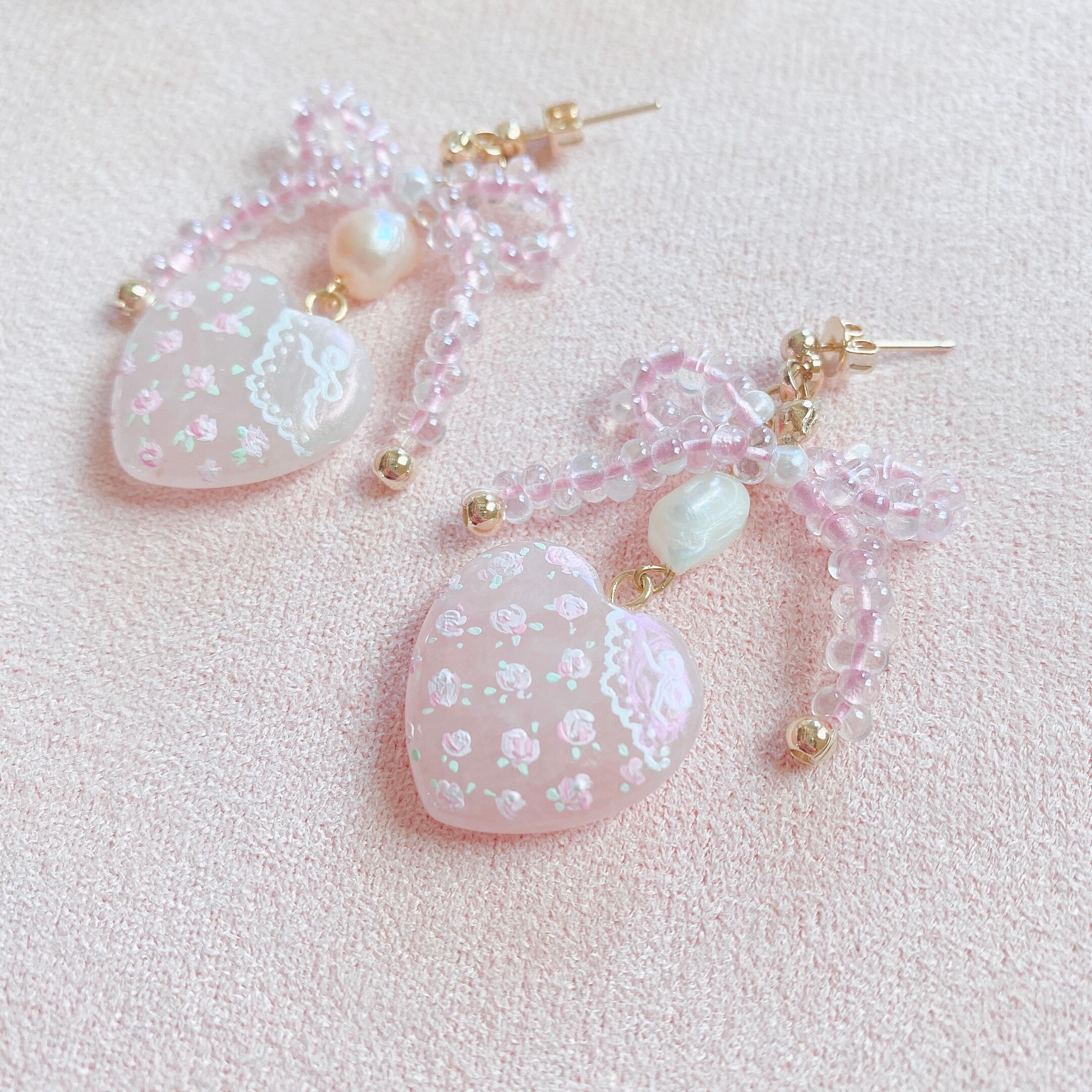 Snowing winter hand painted earrings（PINKピアス）