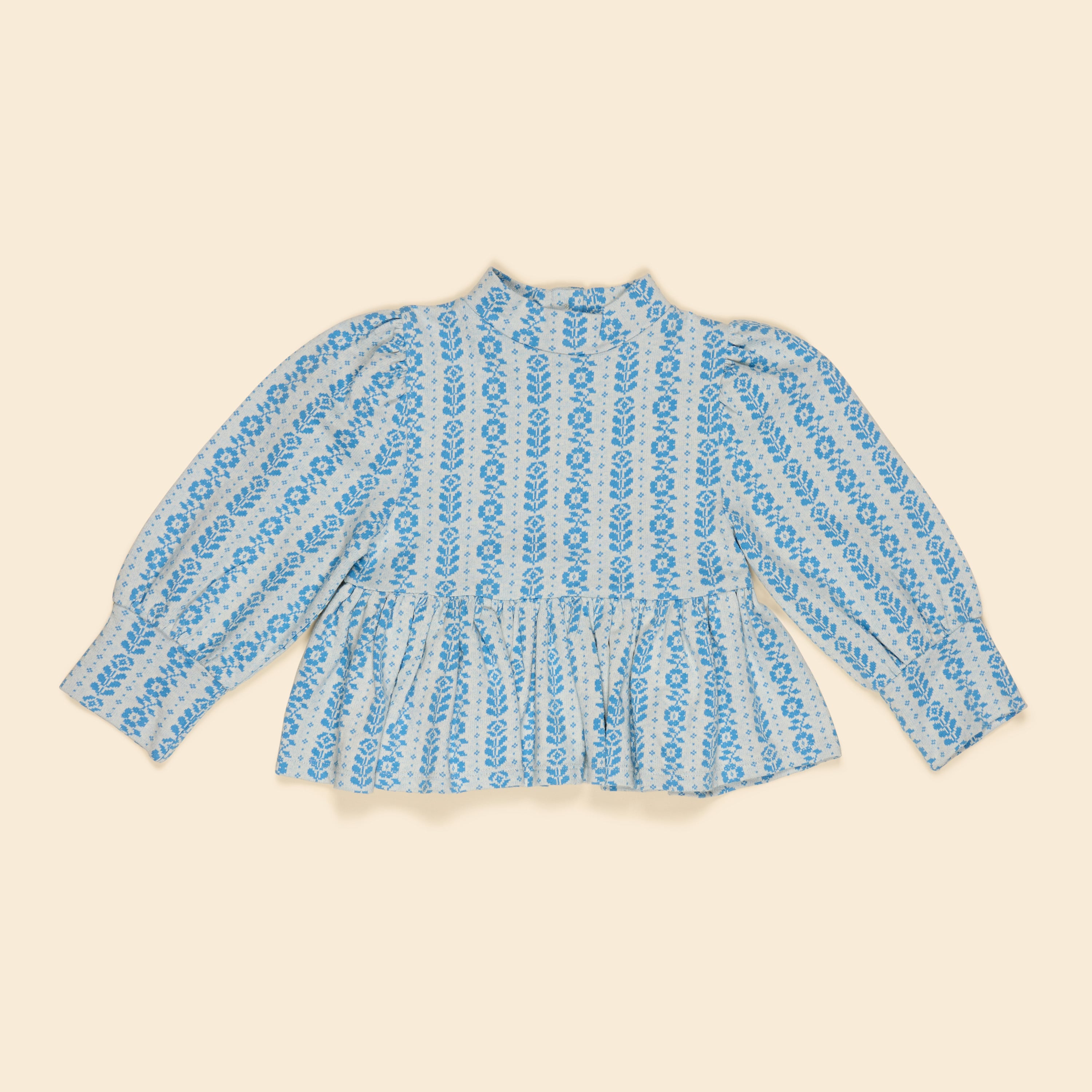 【APOLINA】26 FW Mya Peplum Jersey Top - Nordic Floral Jacquard