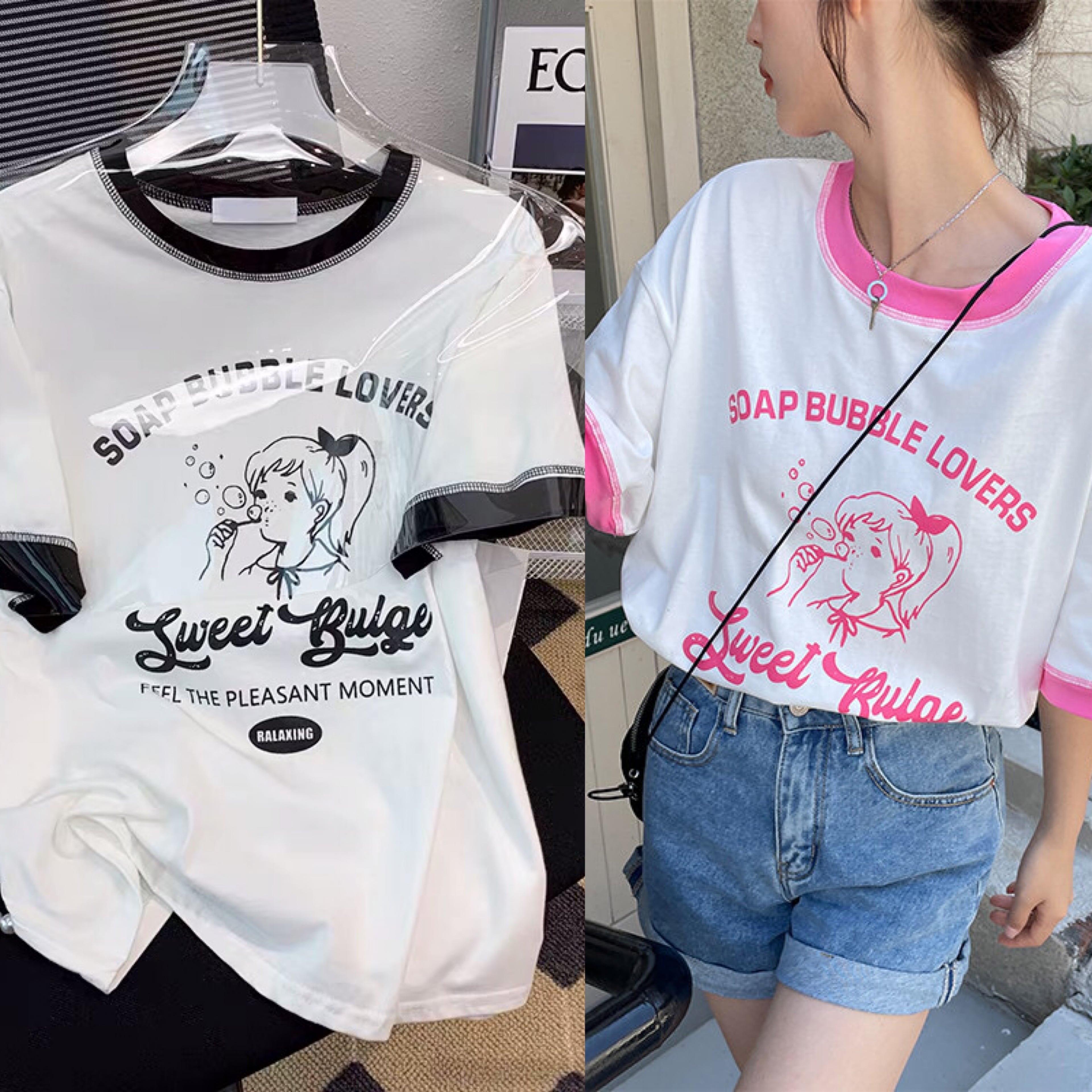 Tシャツ 黒 テニス ストリート Tシャツ ラインストーン ねこ ピンク 黒