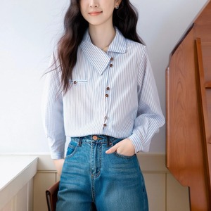 2連ボタンアシメカラーストライプシャツ ・74490