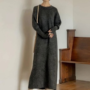 round neck long knit dress W00136
