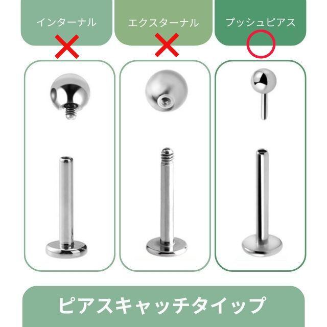 プッシュピアス パーツのみ 20G 18G 16G 14G 10G 全8色 立爪 軟骨