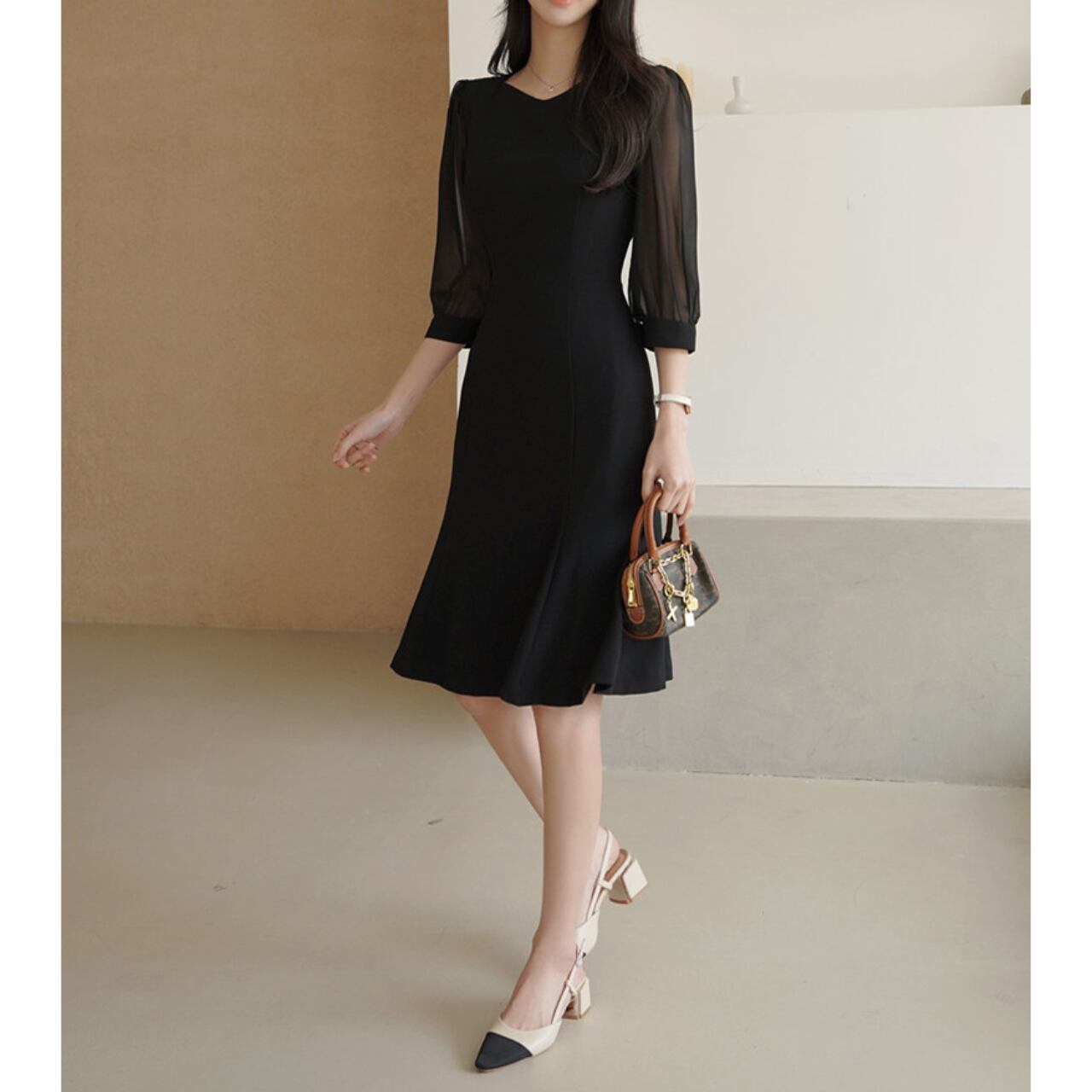 シースルー袖 ワンピース 00076