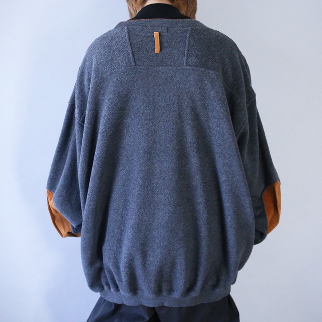 fake suede elbow patch design over silhouette fleece sweatshirt