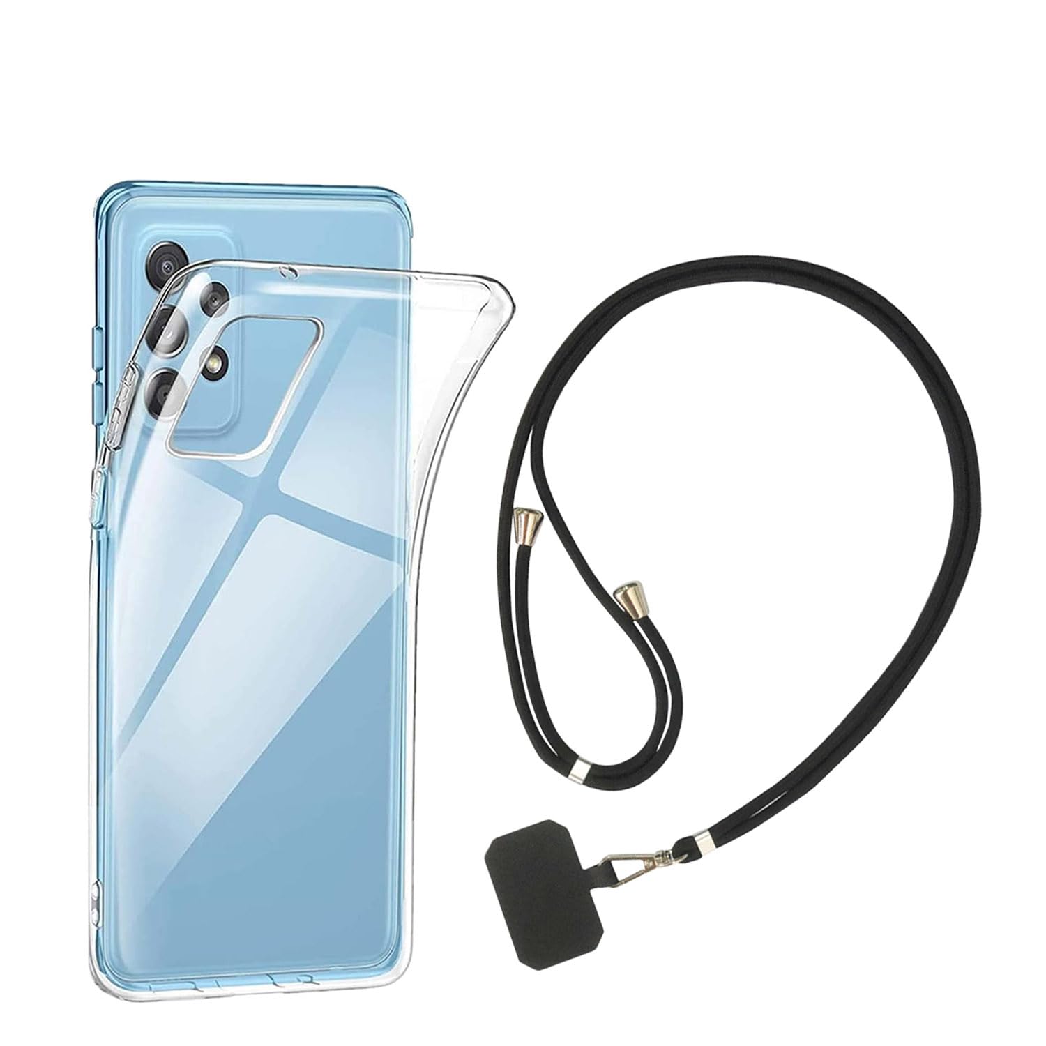cxybgfv Galaxy A53 5G SC-53C SCG15 用のケースクリア 透明 TPU カバー シリコンケース 全透明、耐衝撃、汚れ防止、 耐水+スマホストラップ スマホストラップ ショルダー 携帯ストラップ ナイロン製 携帯便利 長さ調整可能 着脱簡単 紛失 耐久性強化版(ブラック)