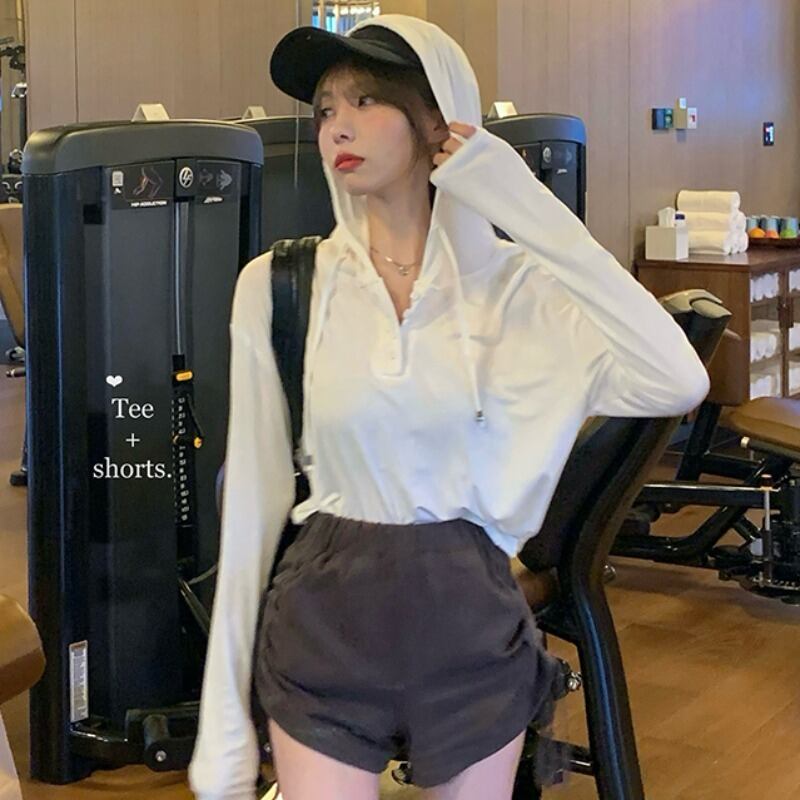 サマー長袖スリーブフードトップス ギャザーショーツ ロング 夏物 ブルマー YY-ファッション34081325151