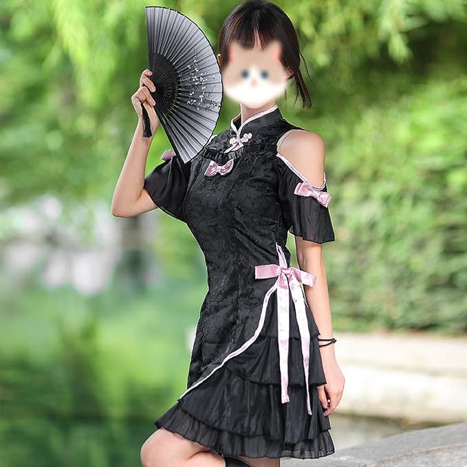 Maazusa] チャイナドレス コスプレ ワンピース ゴスロリ ロリータ服 肩