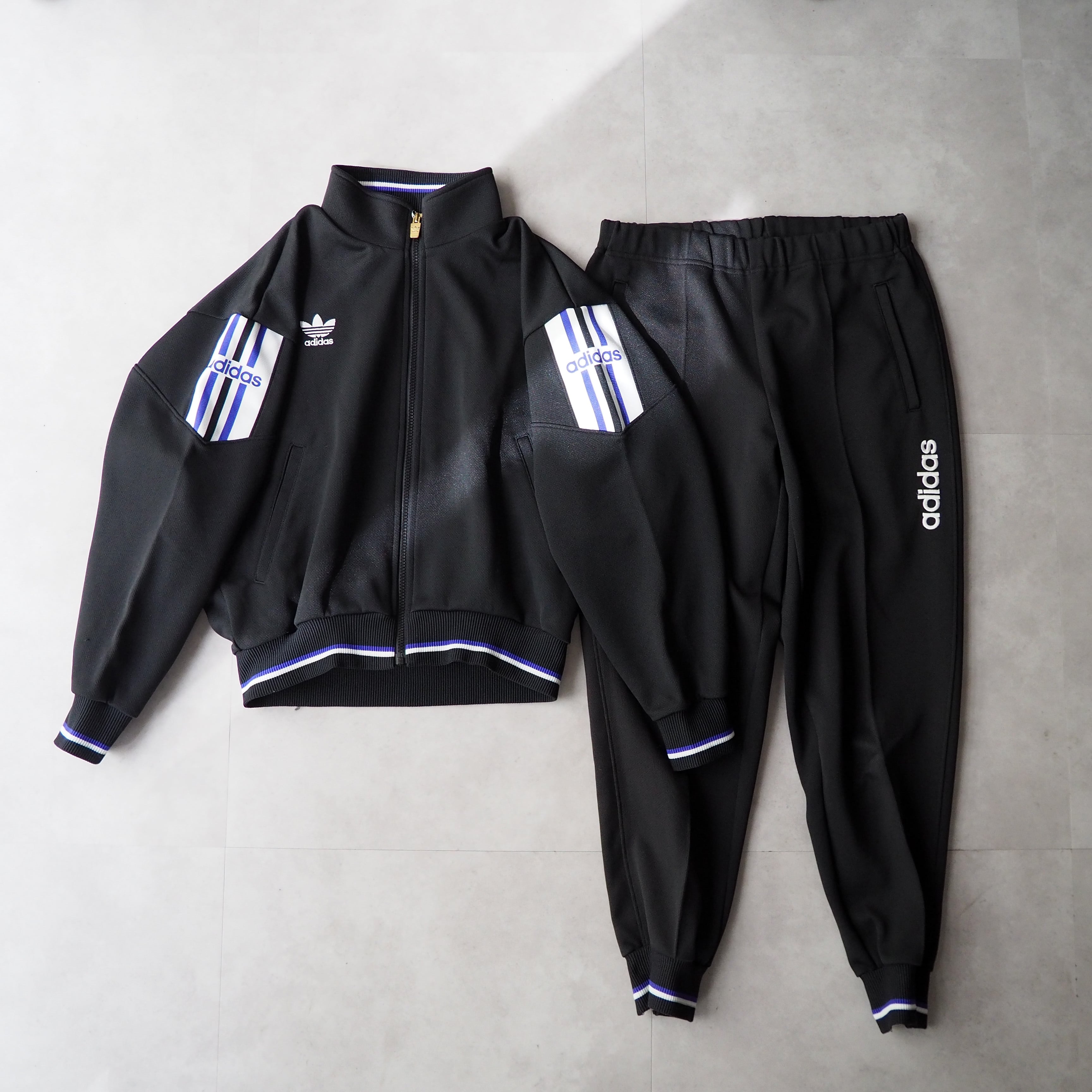 80s-90s “ADIDAS” by DESCENTE track jacket & pants set up 80年代 90年代 アディダス　 デサント製 トラックジャケット トラックパンツ セットアップ ブラック