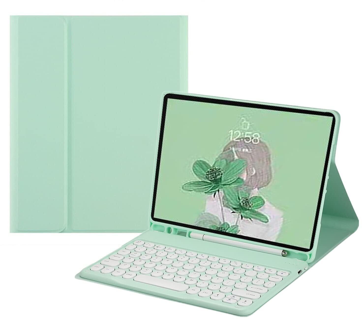 【数量限り】iPad6 iPad5 iPad Air Air2 Pro9.7 キーボード ケース 丸型キー 可愛い カラーキーボード カラフル iPad 第6世代 第5世代 9.7インチ アイパッド6 丸い 分離式 キーボード付き カバー アップル ペンシル 収納可能 (iPad5/iPad6/Air/Air2/Pro9.7 ミント)