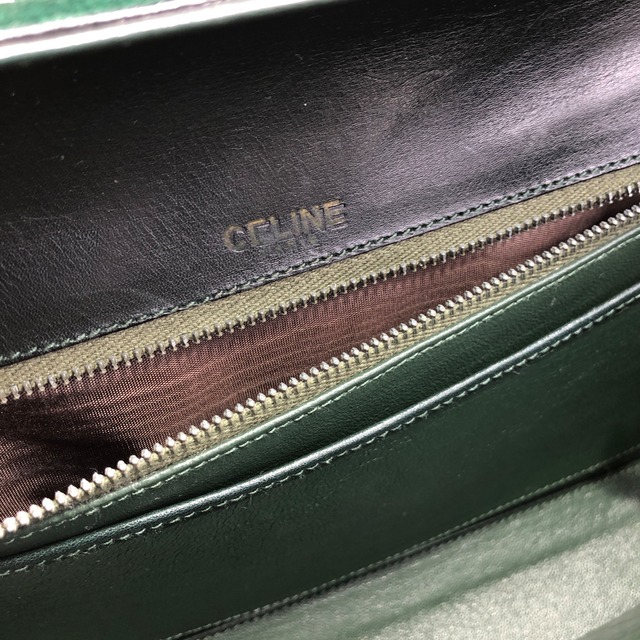 CELINE セリーヌ ハンドバッグ グリーン ブラゾン エンブレム スエード pga8es