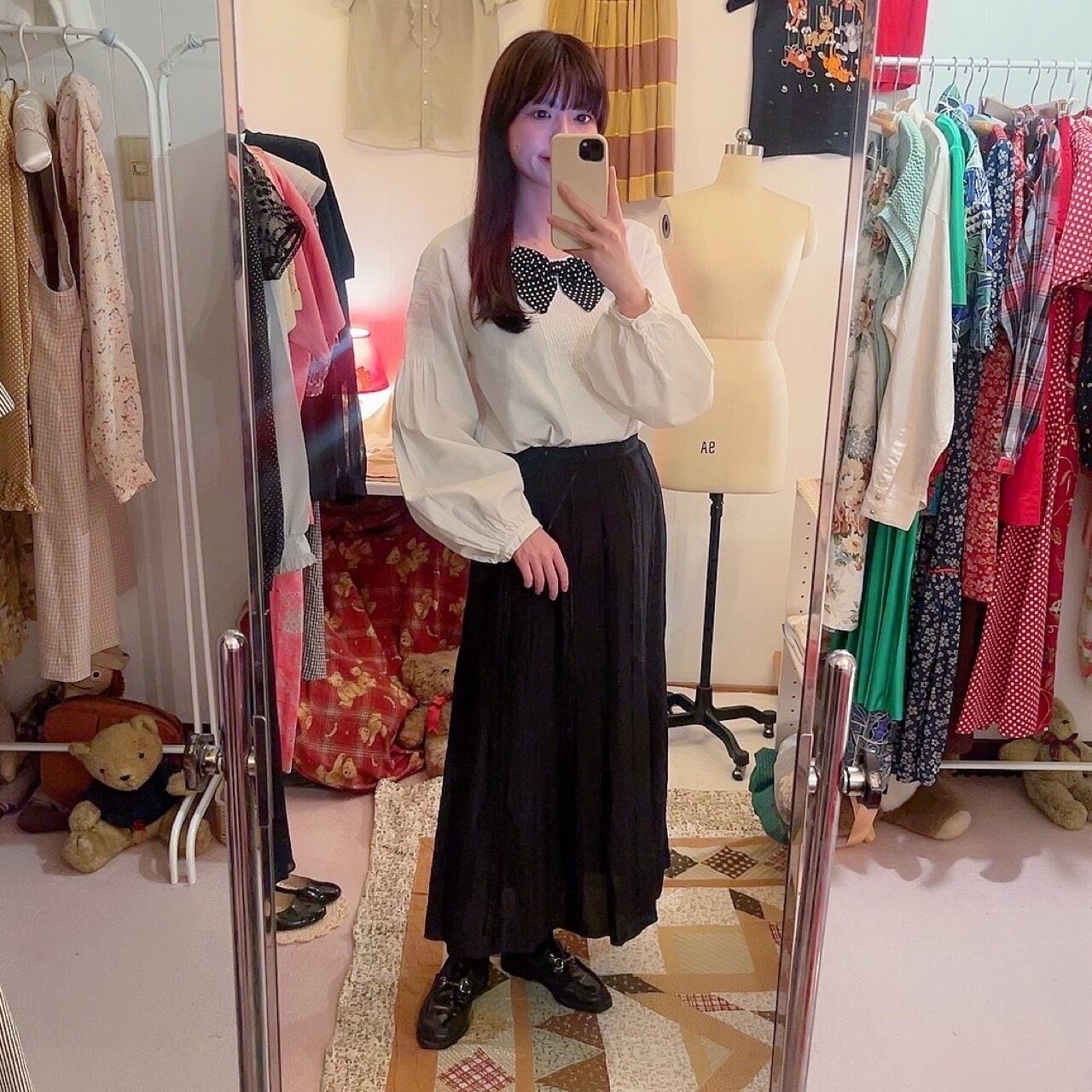 PINKHOUSE / black dot ribbon pintuck blouse