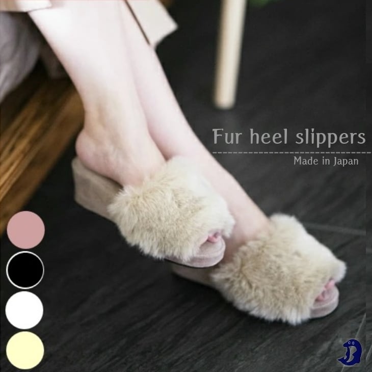 Dolphin 日本製 ファー スリッパ ヒール 6cmヒール | dolphinshop
