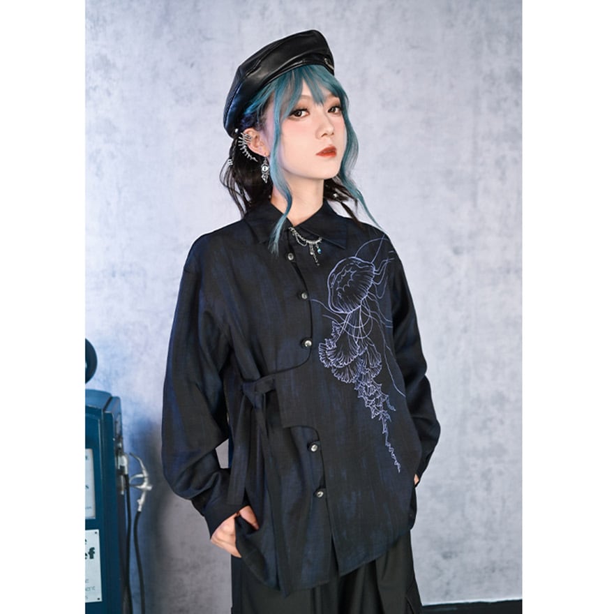 中華ゴシック デザインシャツ 古怪舍 クラゲ プリント柄 サブカル系