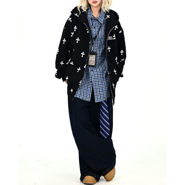 cross design zip-up hoodie　クロスデザインジップアップパーカー　J1374