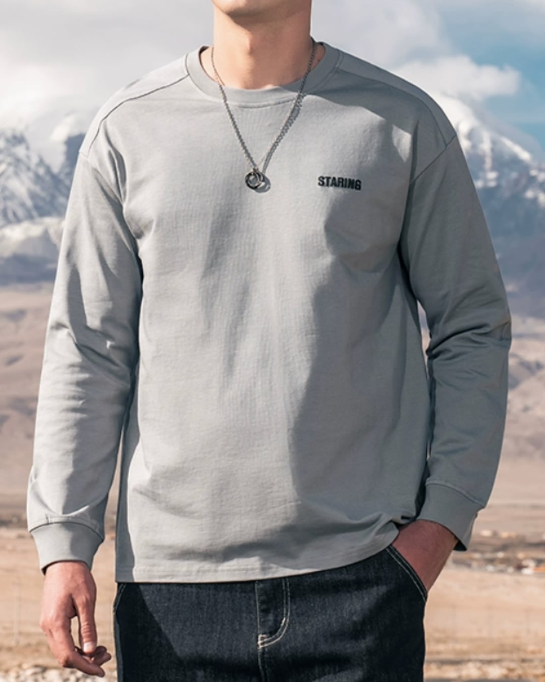 クルーネック テキストロゴロングスリーブTシャツ 5色 E0077