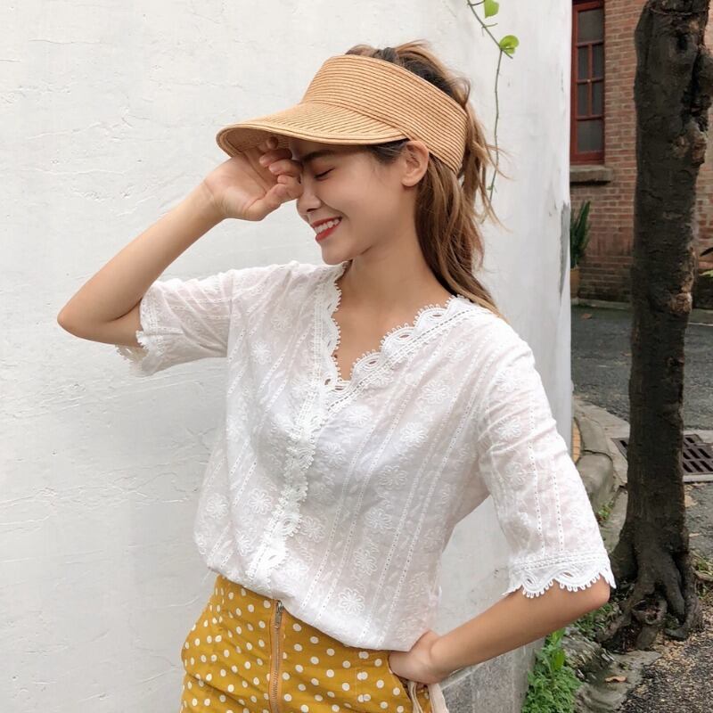 '小さなシャツ、新しいスタイル、2020年夏、白い半袖レースシャツのバージョン、オールマッチのスーパーフェアリートップス 1号婦人67143837537