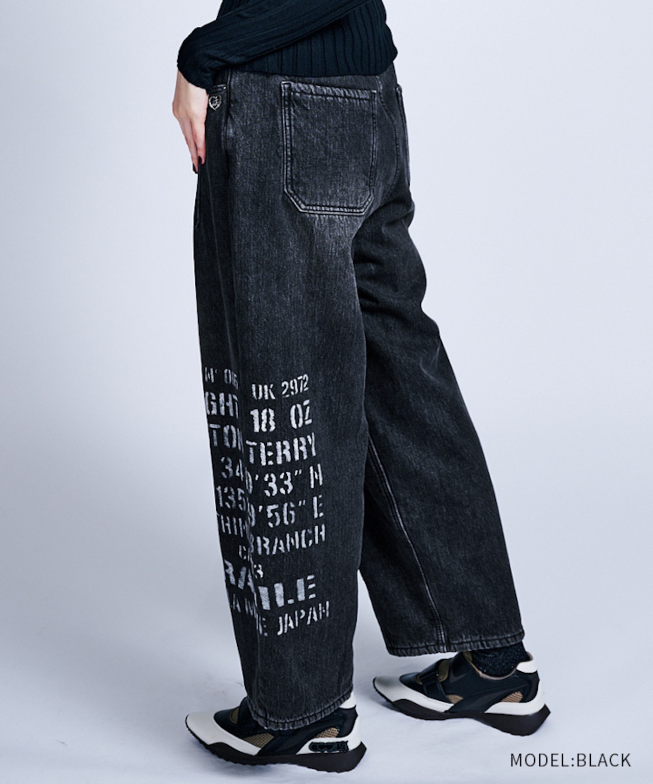 フリースライニングデニムカーブパンツ (BLACK) CQ-47108