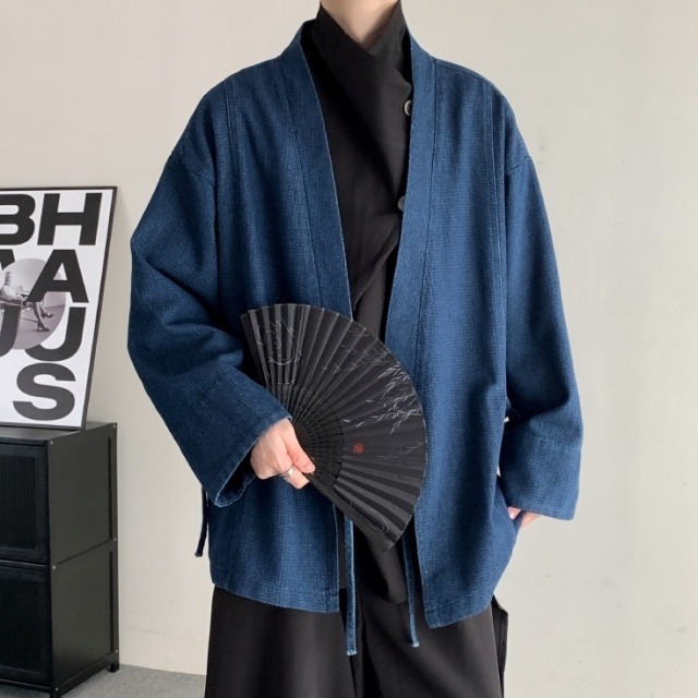 予約販売】 ジャケット デニム アウター ネイビー 紺 ガウン 和モダン 