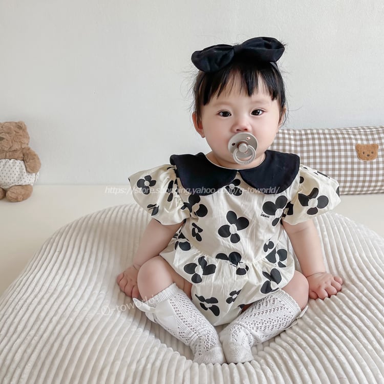 60 90 ロンパース 花柄 カチューシャ付き 半袖 ガーリー オシャレ 韓国版 可愛い 女の子 ベビー キュート 韓国子供服 子供服 Q Toworld キュートワールド 子供服