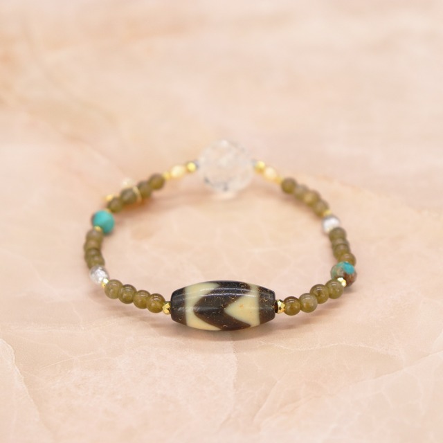 【Shining  Like Stardust】虎牙天珠×ラブラドライト×ターコイズ ブレスレット