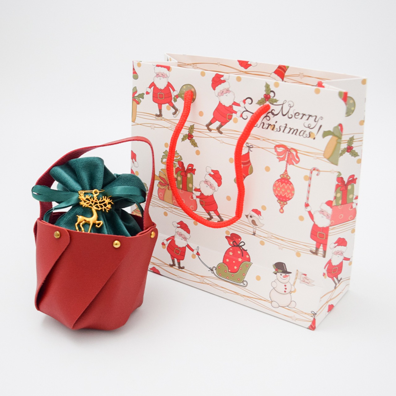 ラッピングセットクリスマススモールサイズトートバッグRED（巾着袋付き）包装セット