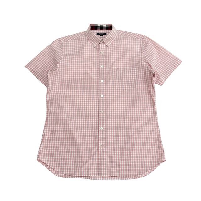 古着 バーバリーブラックレーベル BURBERRY BLACKLABEL 半袖 ボタンダウンシャツ クリーニング済み ピンク チェック柄 メンズL サイズ