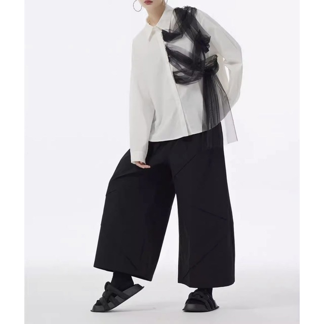 Long sleeve tulle decorated shirt【2color】 C1025