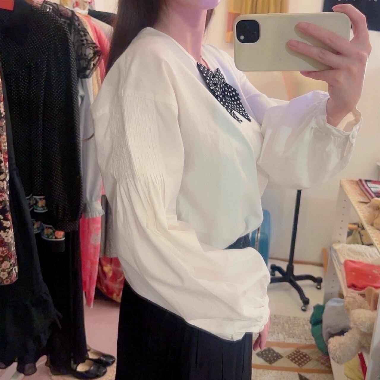 PINKHOUSE / black dot ribbon pintuck blouse