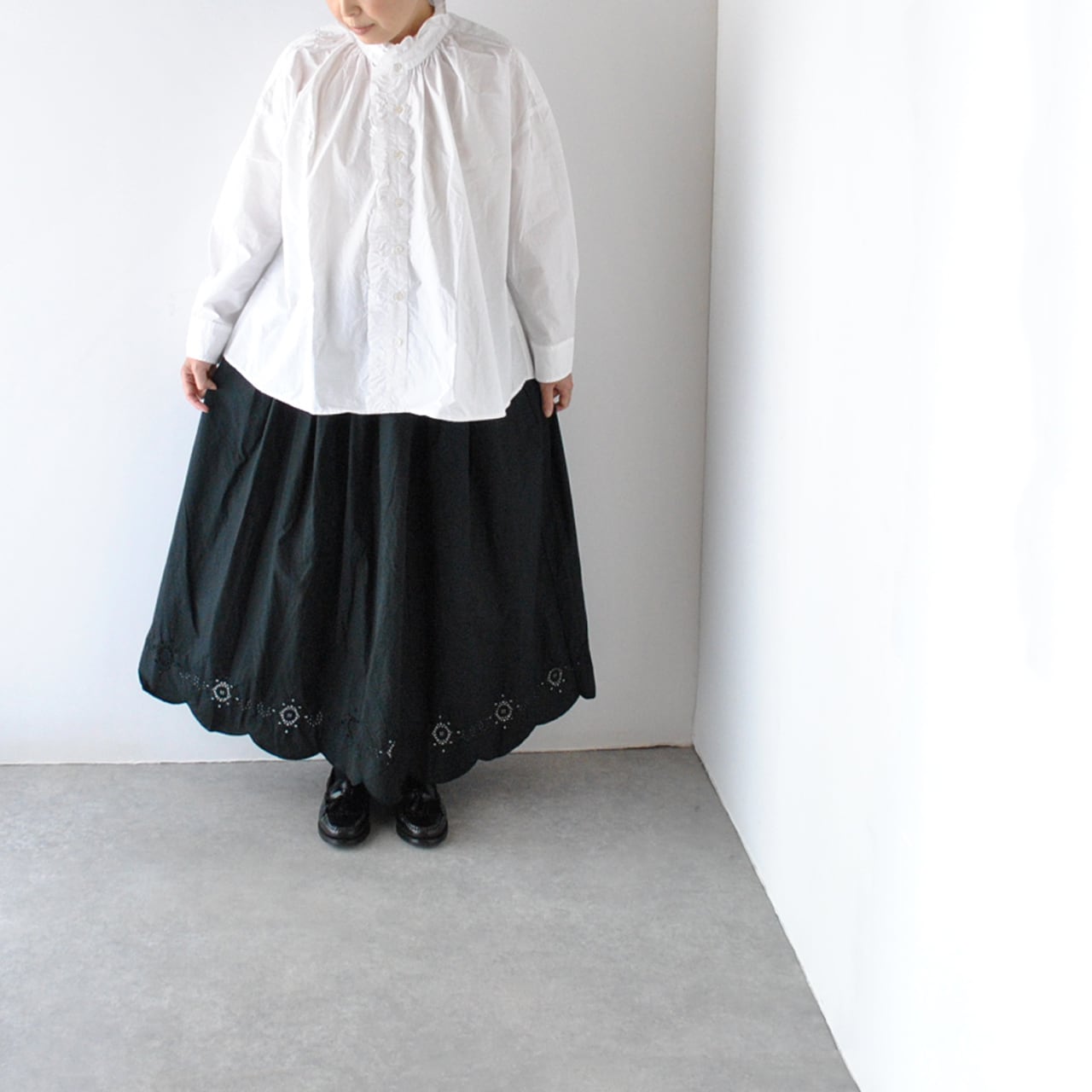 Gauze# アンティークスカラップレースギャザースカート (マットブラック) G877 | NORTHWEST SELECT