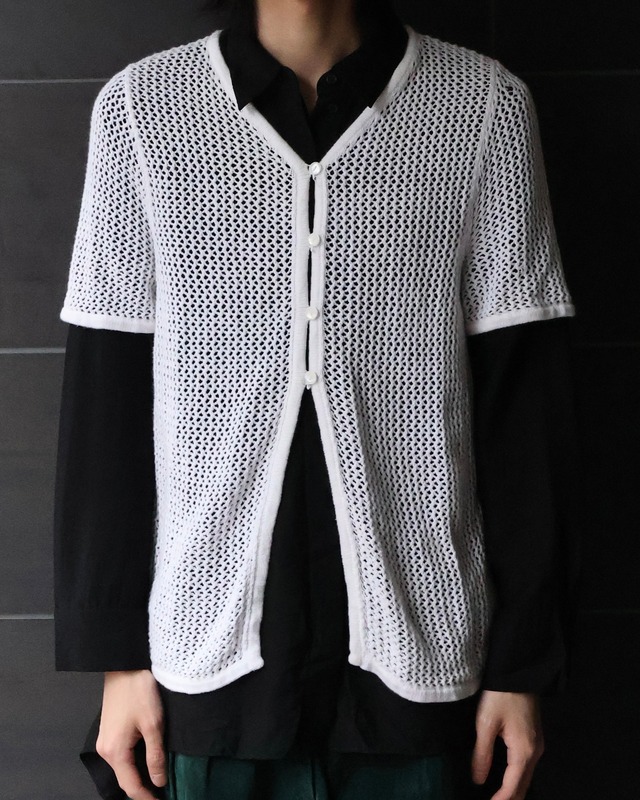 white half sleeve mesh cardigan
