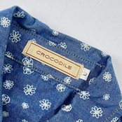 CROCODILE クロコダイル 花柄 総柄 シャンブレー 長袖シャツ Lブルー系 レディース
